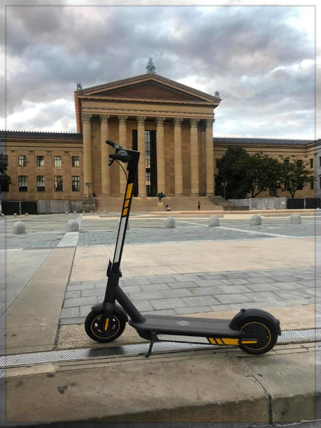 Scooter picture taken outside Philadelphia Art Museum
